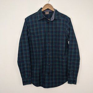 NWT Great Northwest Shirt Mens Blue Green Plaid Button Front Long Sleeve S